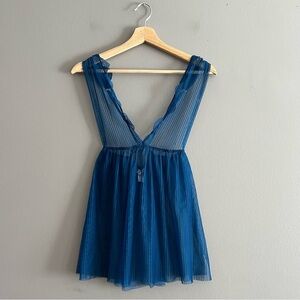 Victoria's Secret Dream Angels Mesh Babydoll Lingerie Chemise Slip Sheer Blue XS
